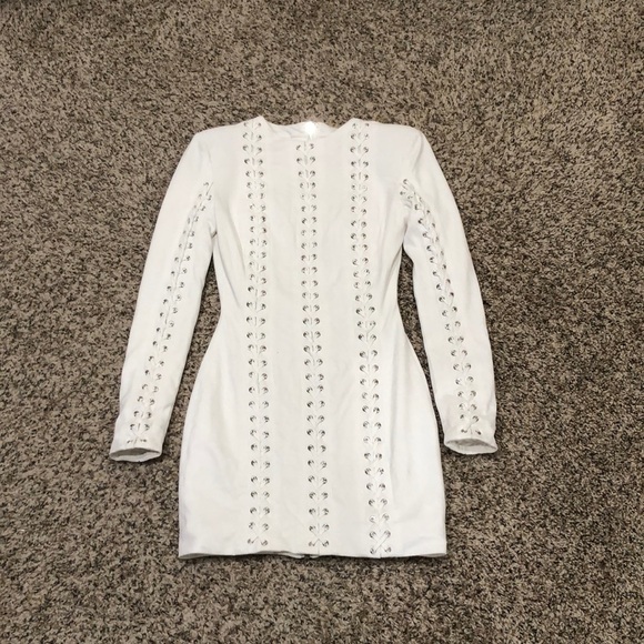 House of CB London Alessia Dress XS White Silver Whipstick Faux Leather Mini - Picture 2 of 10